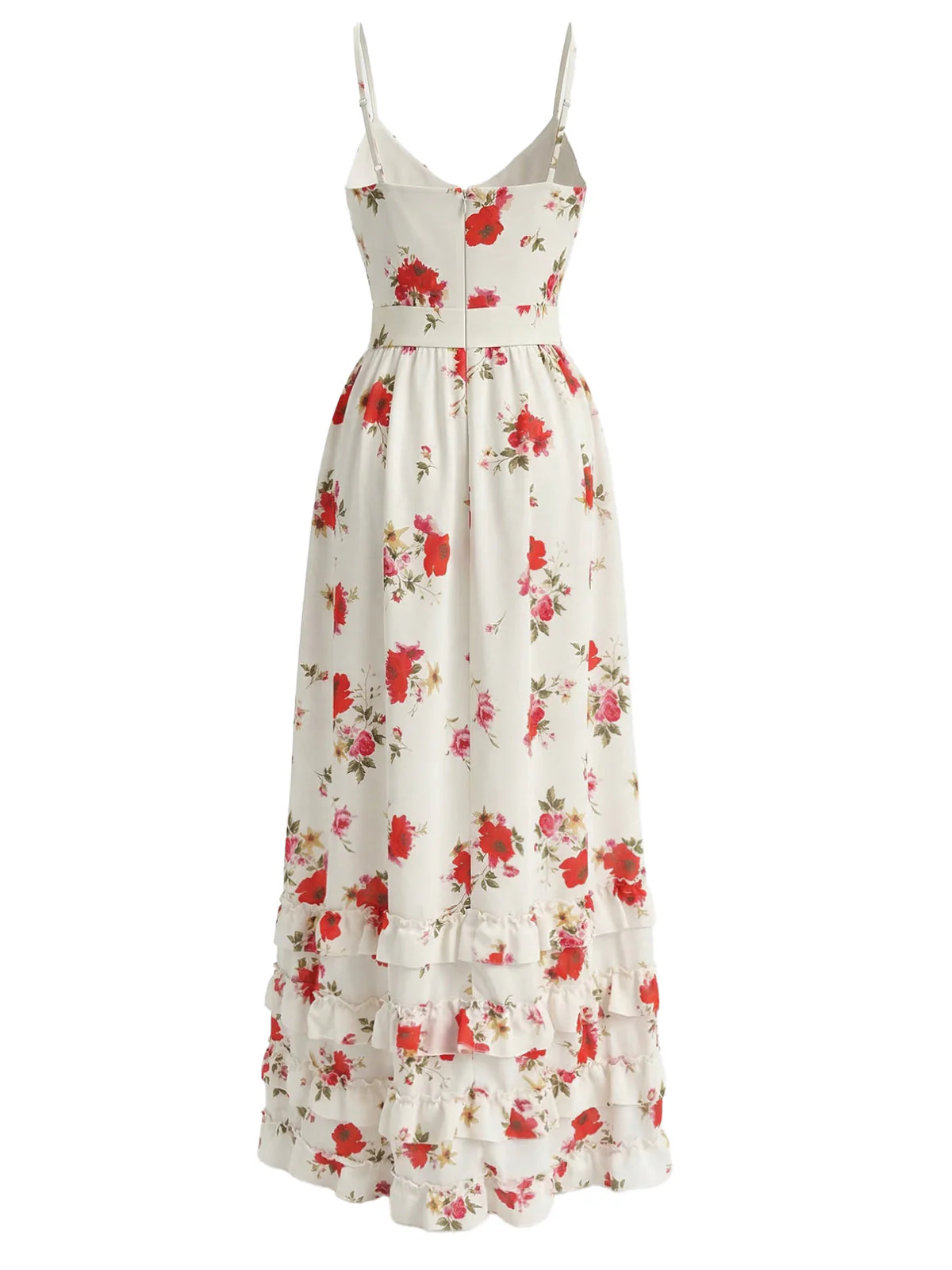 Beige 30er Maxikleid mit Rüschen und Blumen - Image 3