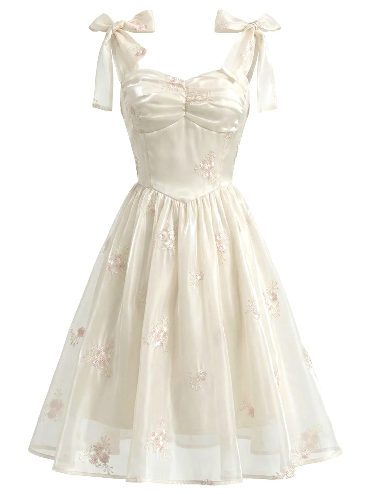 [Vorverkauf] Beige 50er Korsettkleid mit Blumenstickerei und Schnürbändern - Image 2