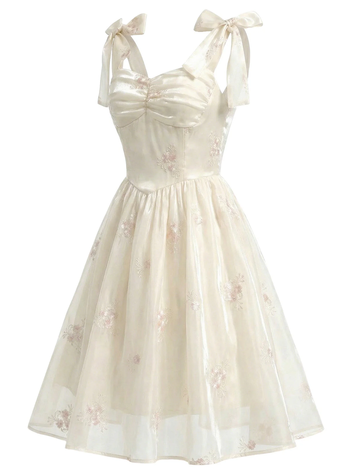 [Vorverkauf] Beige 50er Korsettkleid mit Blumenstickerei und Schnürbändern - Image 3
