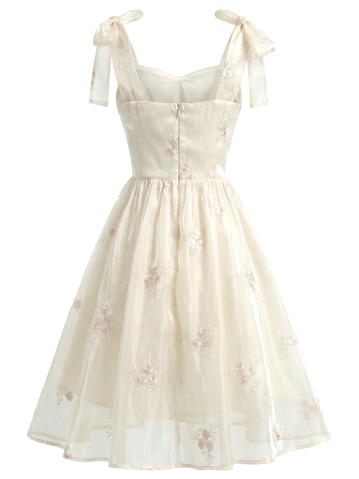 [Vorverkauf] Beige 50er Korsettkleid mit Blumenstickerei und Schnürbändern - Image 4