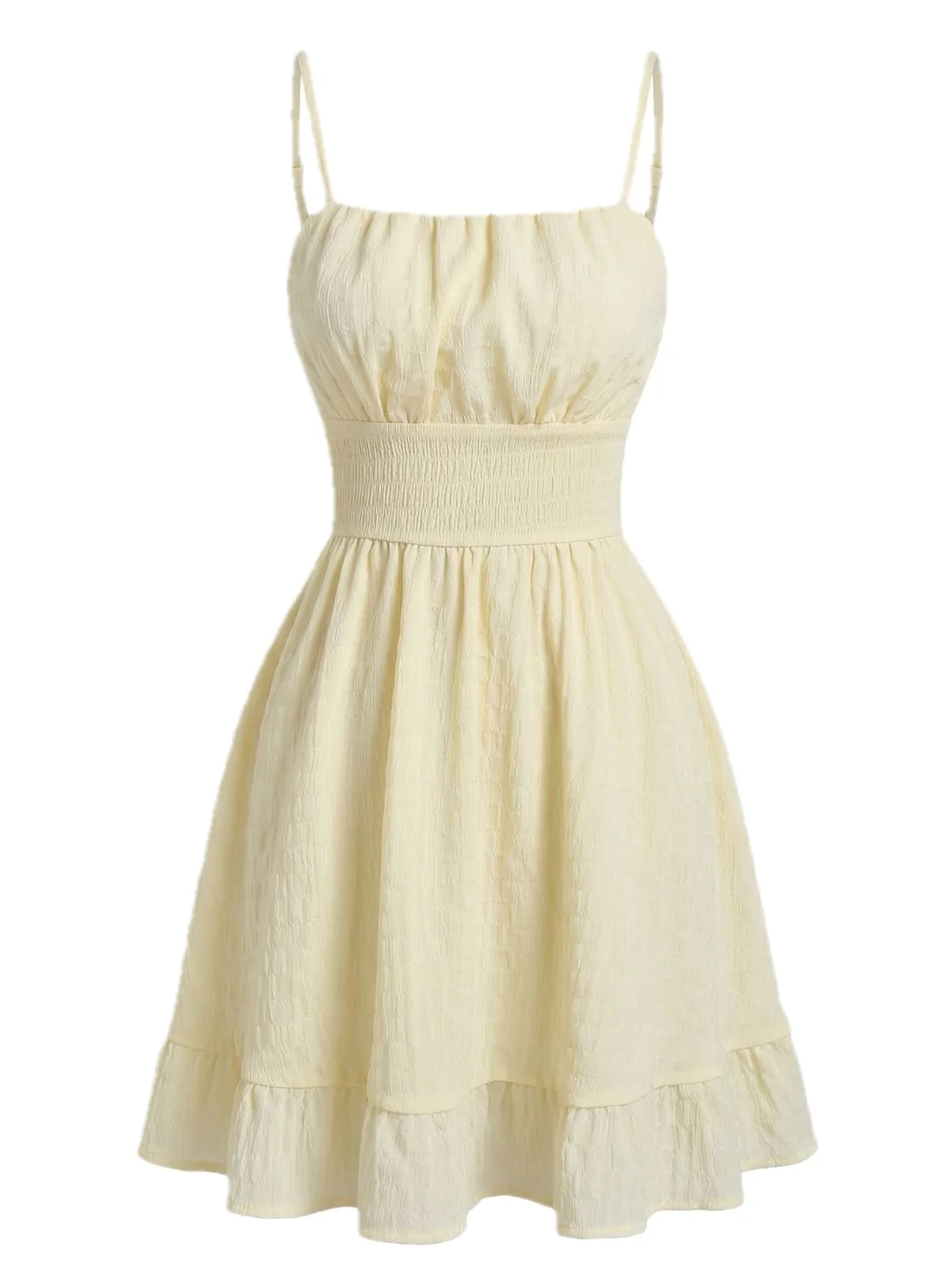 Beige 60er Minikleid mit Spaghettiträger und gerafft - Image 2