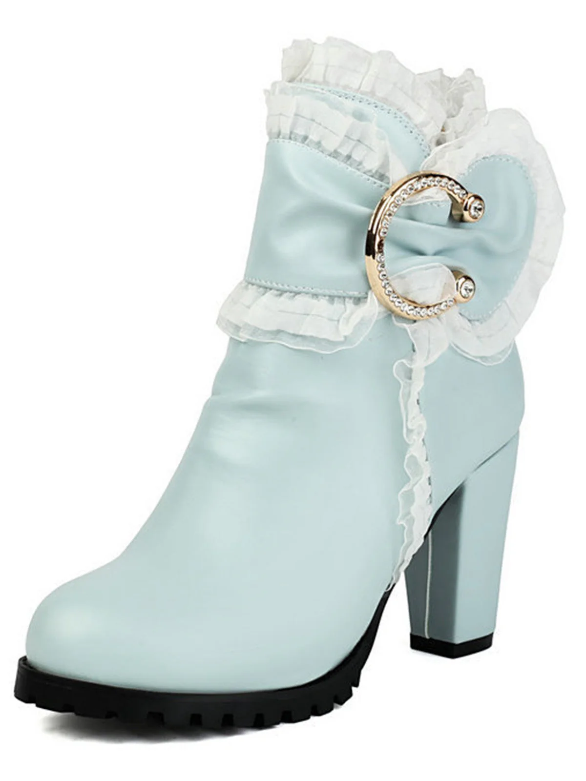 Beige PU Leder Spitze-Getrimmt Chunky Ferse Knöchel Stiefel - Image 13