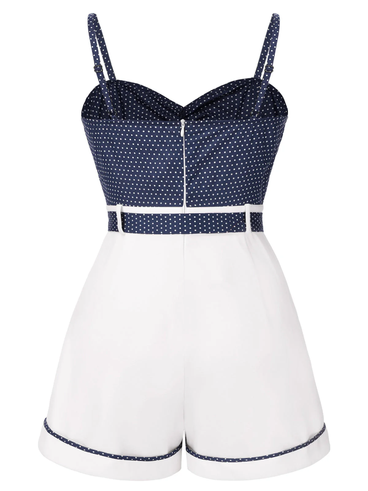 [Übergröße] Blau 1940er Polka Dot Patchwork Träger Romper - Image 2