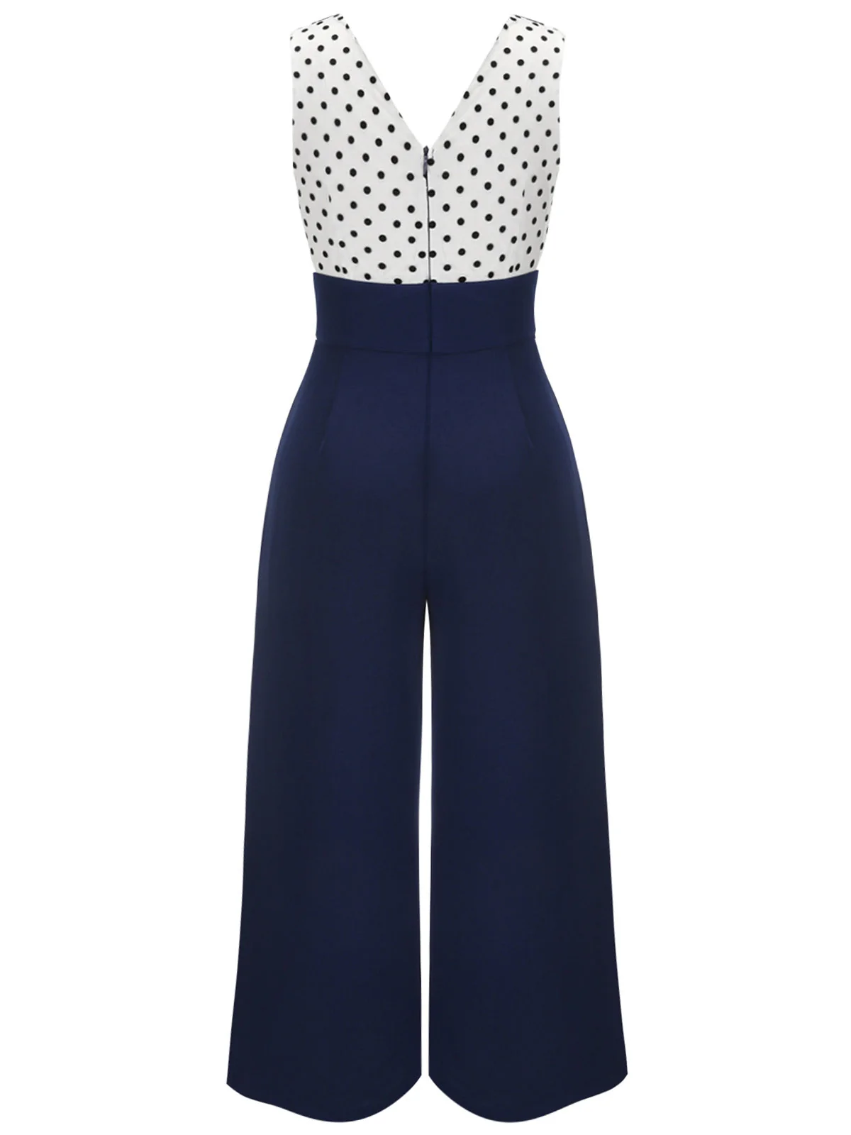 [Übergröße] Dunkelblau 1930er Polka Dot Patchwork Jumpsuit - Image 2
