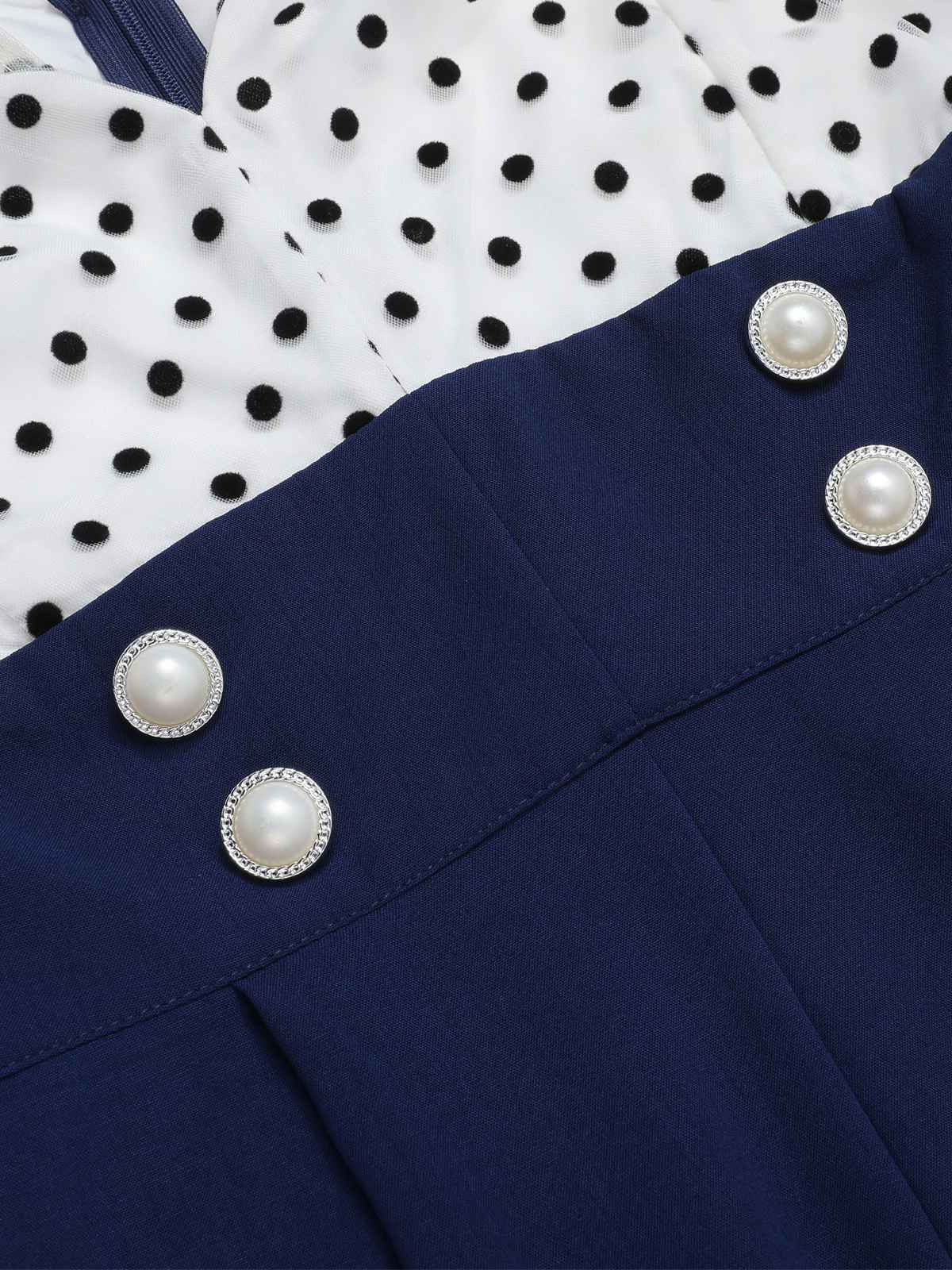 [Übergröße] Dunkelblau 1930er Polka Dot Patchwork Jumpsuit - Image 4