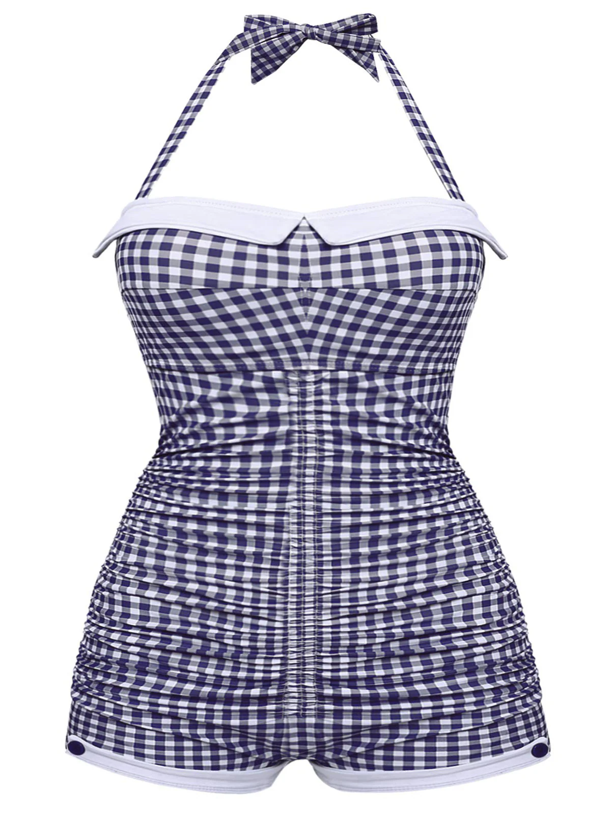 [Übergröße] Gelb 1950er Plaid Halter Bowknot Einteiliger Badeanzug - Image 3