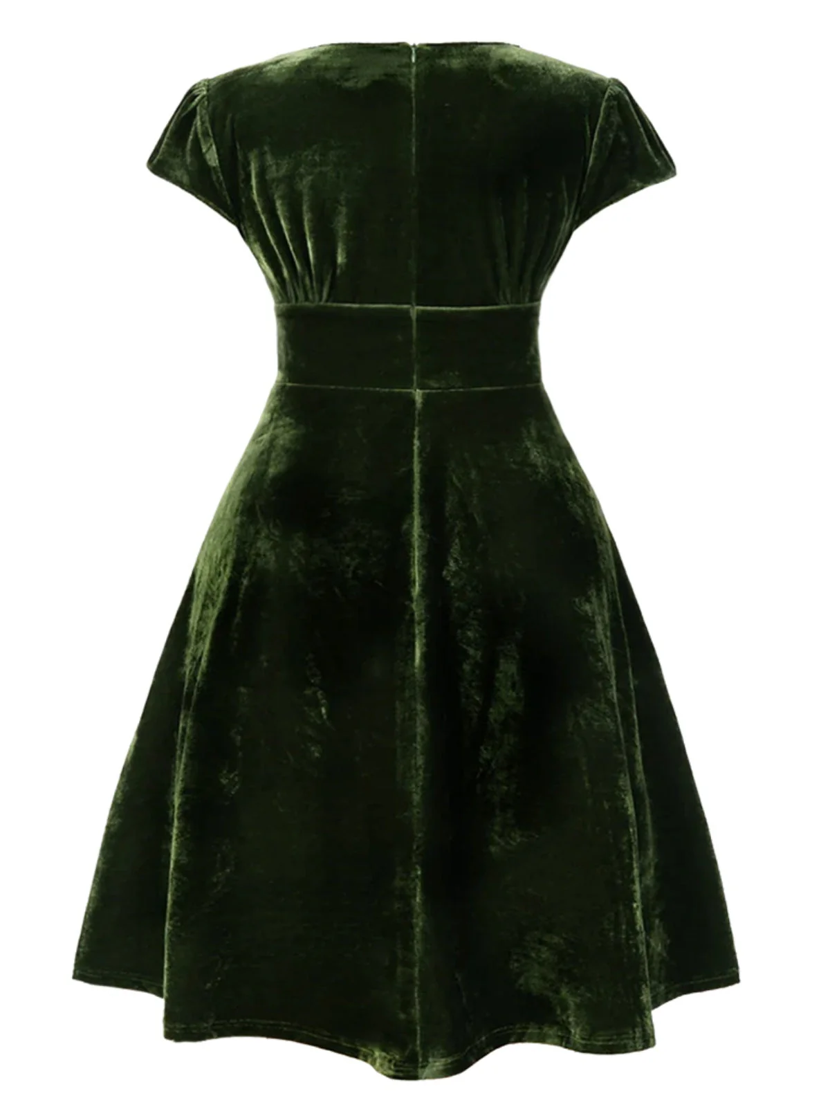 [Übergröße] Grün 1940er Tief V-Ausschnitt Perle Samt Kleid - Image 2