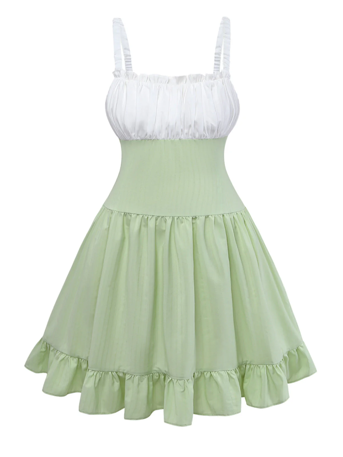 [Vorverkauf] [Übergröße] Grünes 60er Smockkleid mit Rüschensaum - Image 2