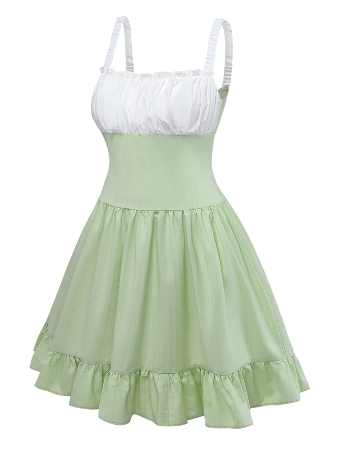 [Vorverkauf] [Übergröße] Grünes 60er Smockkleid mit Rüschensaum - Image 3