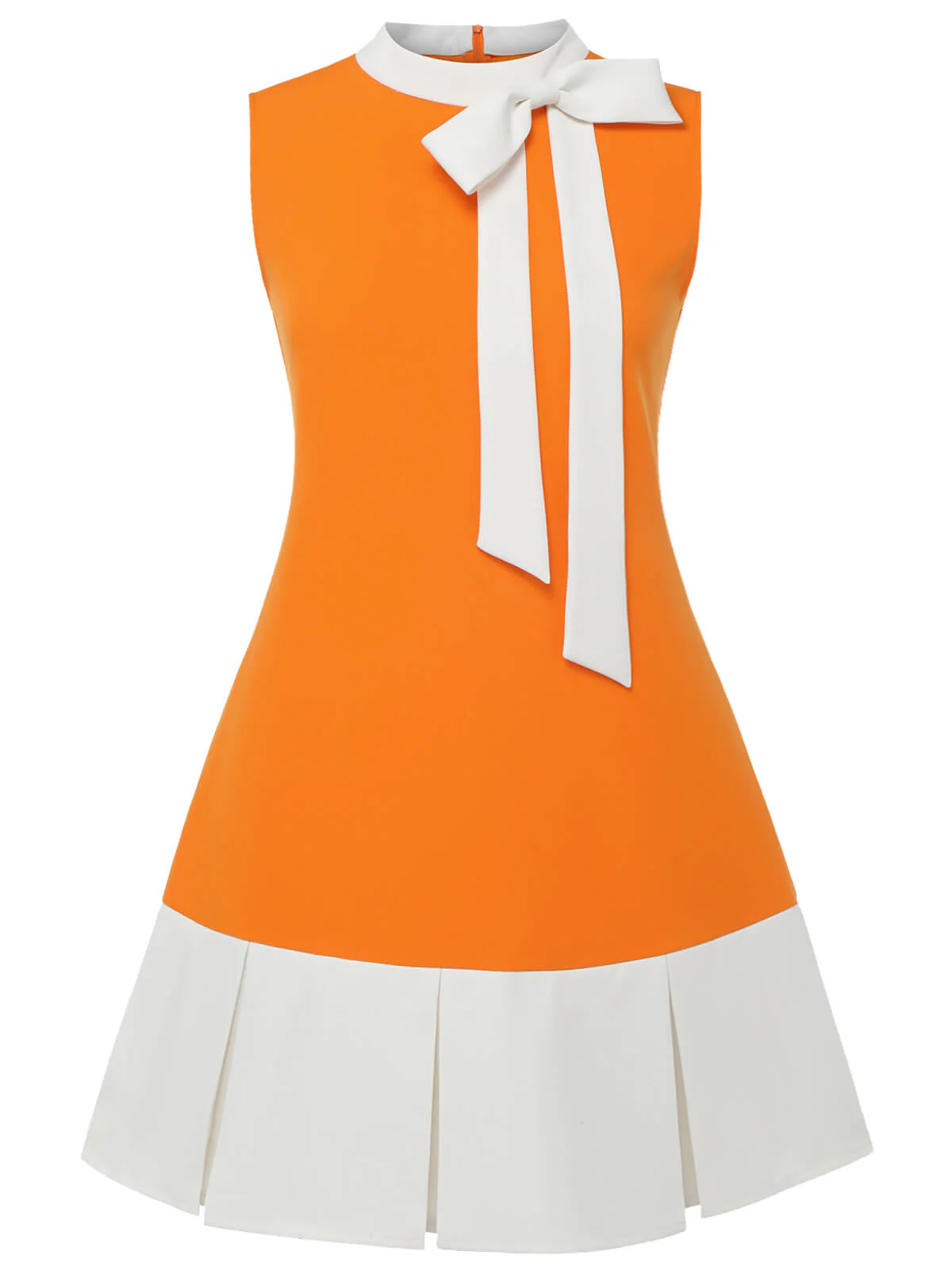 [Übergröße] Orange 1960er Bogen Patchwork Ärmelloses Kleid - Image 2