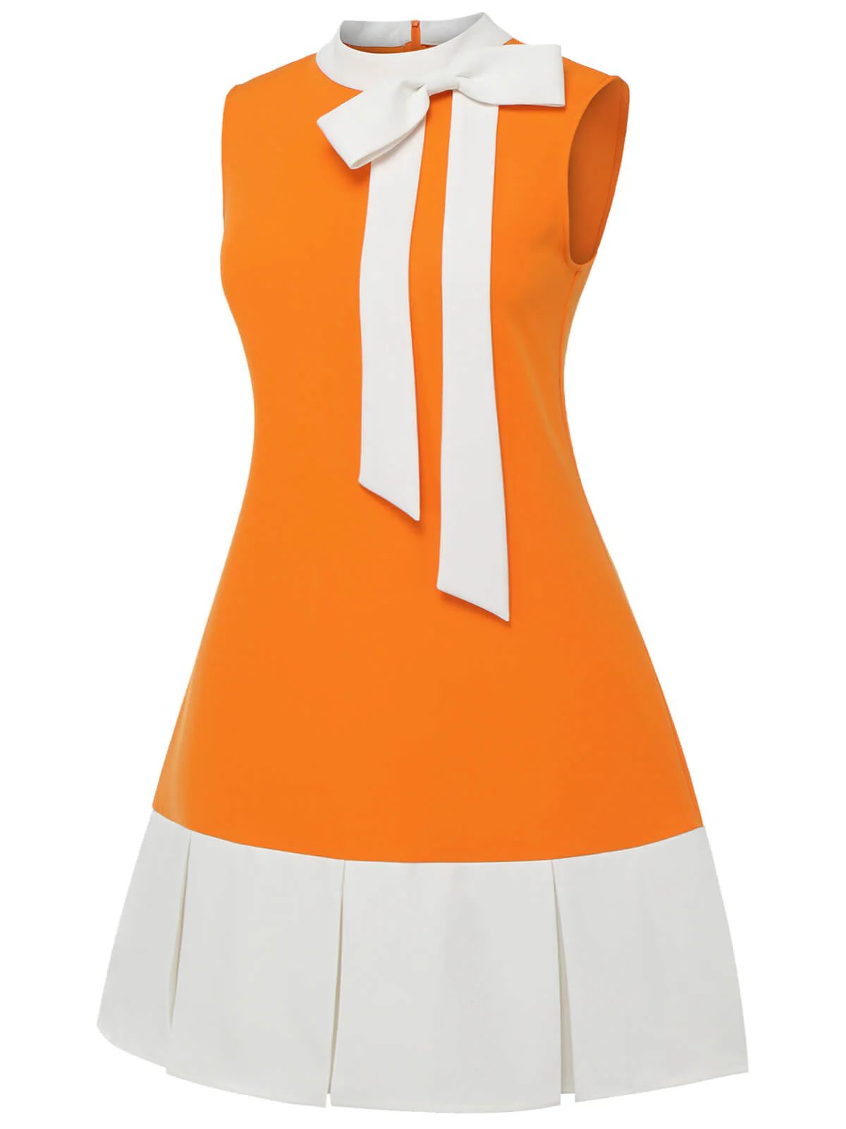 [Übergröße] Orange 1960er Bogen Patchwork Ärmelloses Kleid - Image 3
