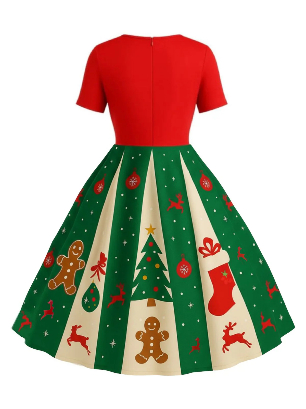 [Übergröße] Rot & Grün 1950er Weihnachten Schneeflocke Swing Kleid - Image 2