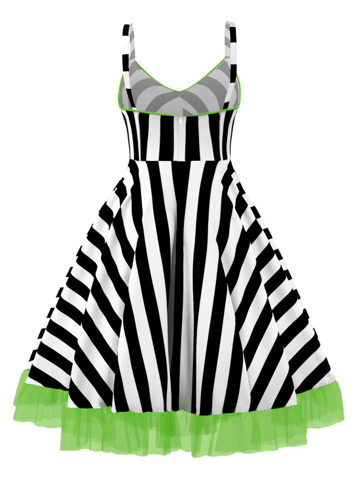 [Übergröße] Schwarz 1950er Beetlejuice Kostüm Streifen Fluoreszierend Spitze Kleid - Image 3