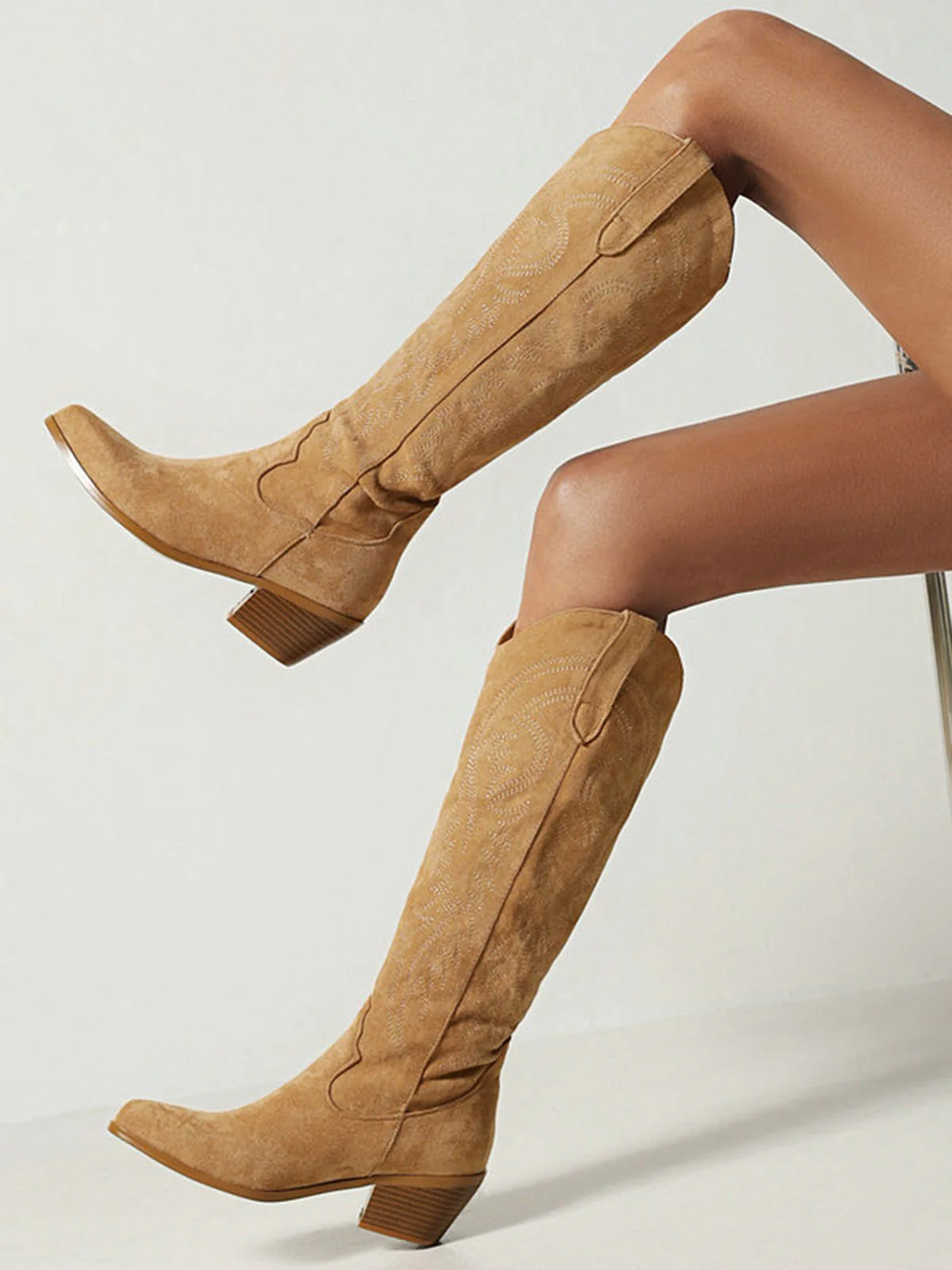 Bestickte Klobiger Absatz Cowboy Halbhohe Stiefel - Image 7