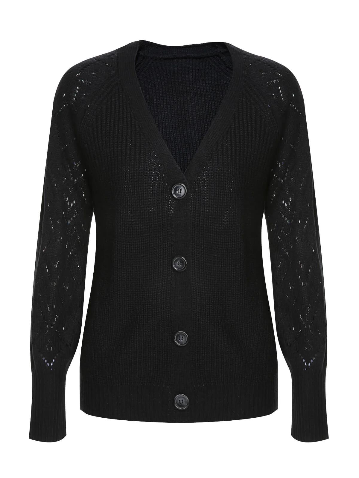 Schwarz 1940er V-Ausschnitt Knöpfen Strickpullover