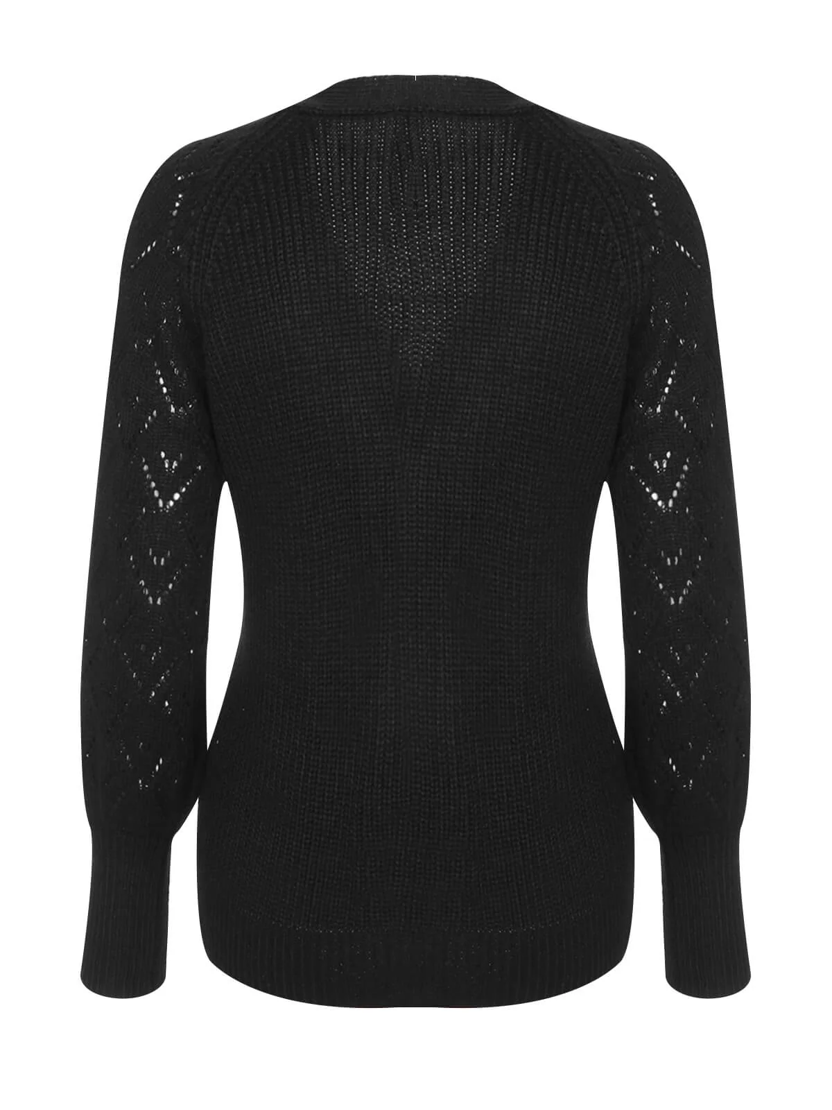 Schwarz 1940er V-Ausschnitt Knöpfen Strickpullover - Image 2