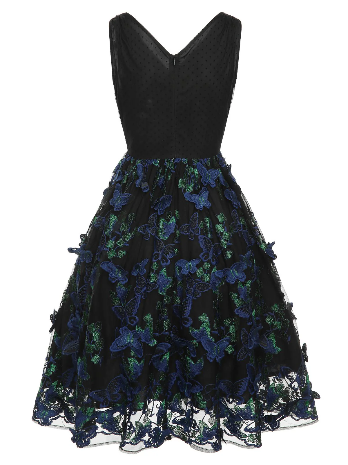 Schwarzes 1950er V-Ausschnitt 3D Schmetterling Mesh Kleid - Image 4