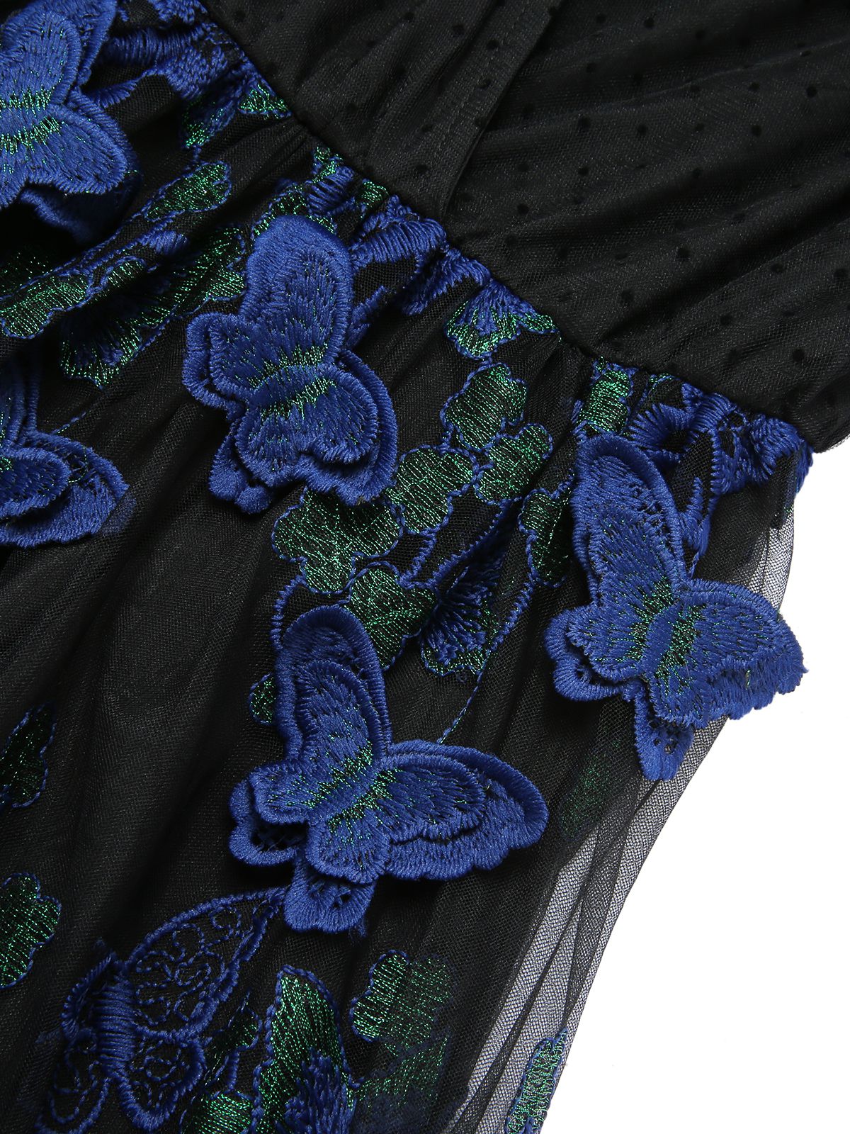 Schwarzes 1950er V-Ausschnitt 3D Schmetterling Mesh Kleid - Image 6