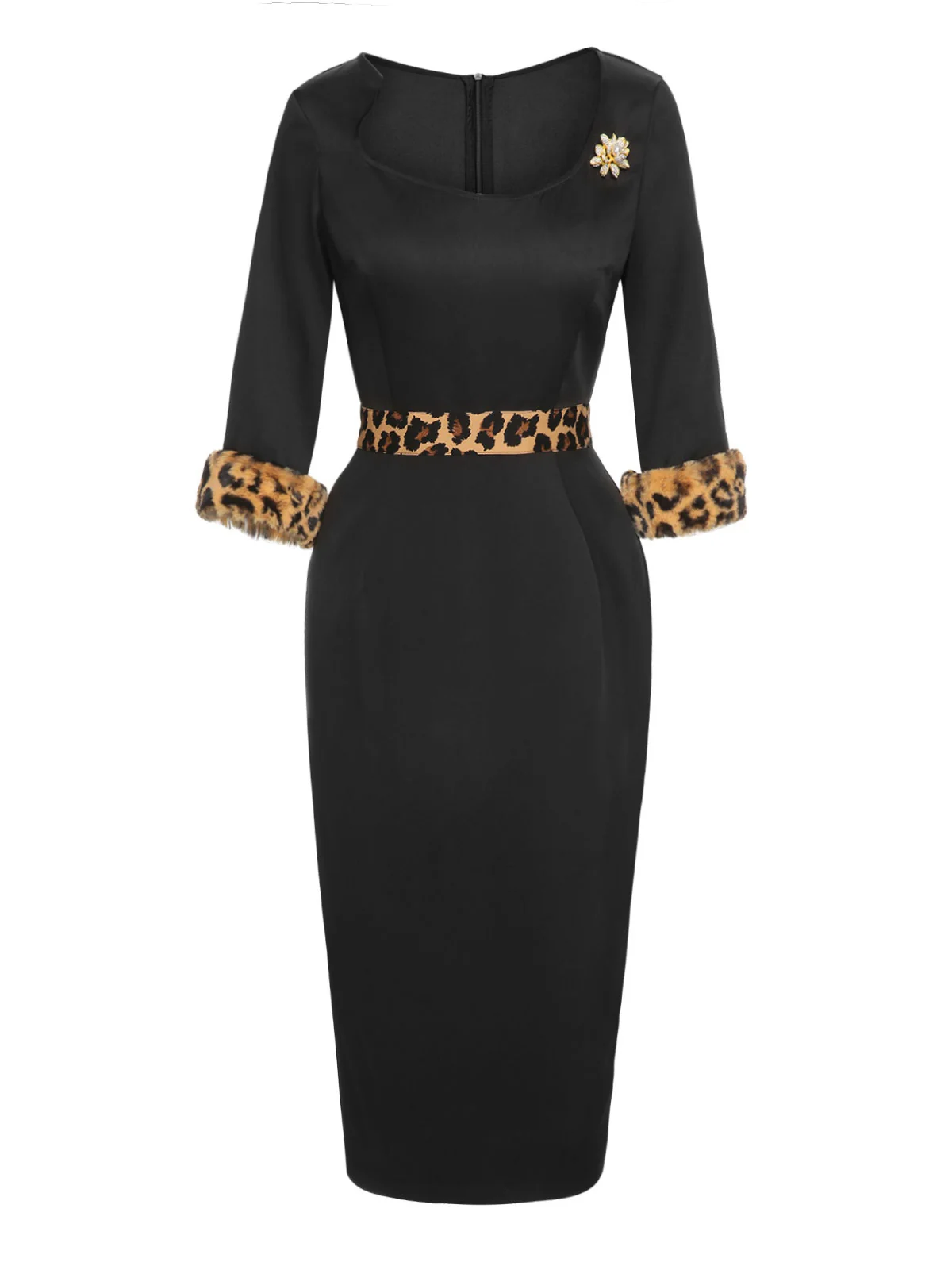 Schwarz 1960er Rohsaum Leopard Asymmetrisches Wickelkleid - Image 2