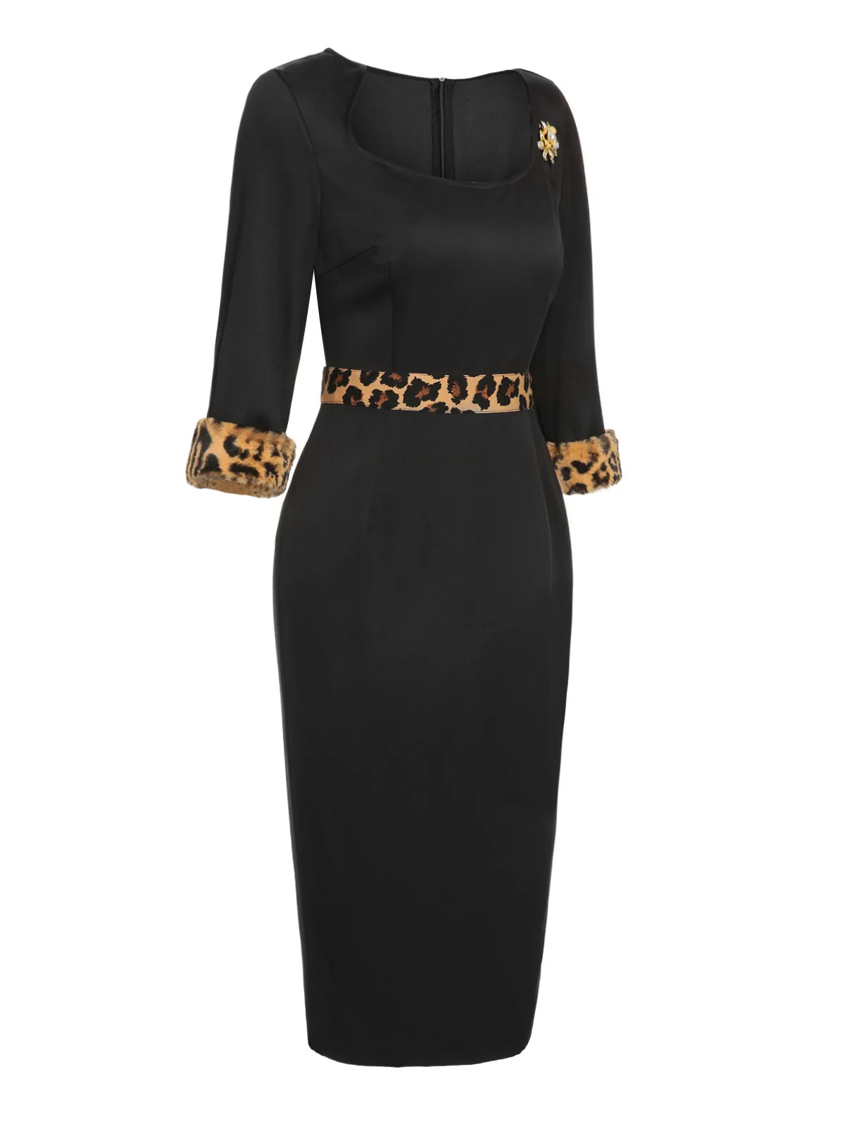 Schwarz 1960er Rohsaum Leopard Asymmetrisches Wickelkleid - Image 3