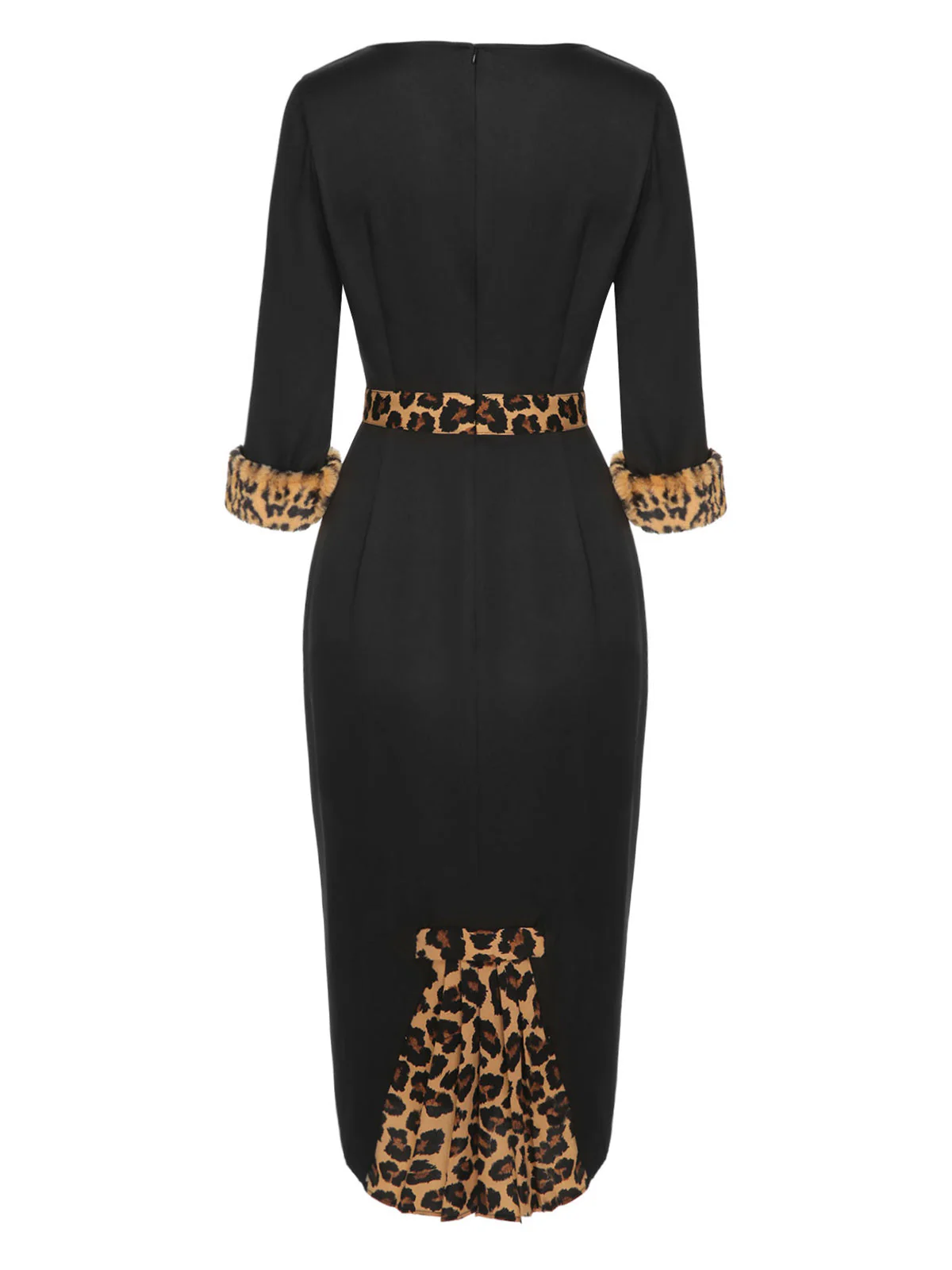 Schwarz 1960er Rohsaum Leopard Asymmetrisches Wickelkleid - Image 4