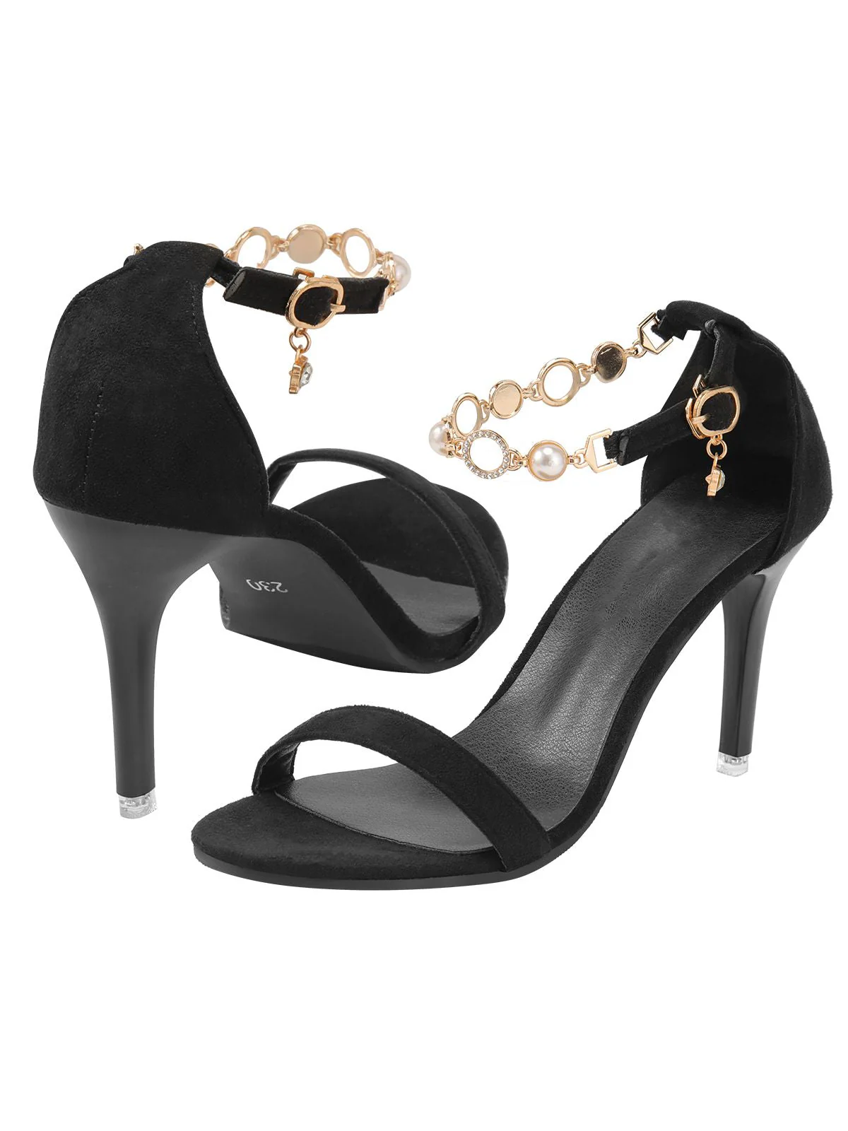 Schwarze Perlenkette Metall Spitze Zehe Cone Heels - Image 2