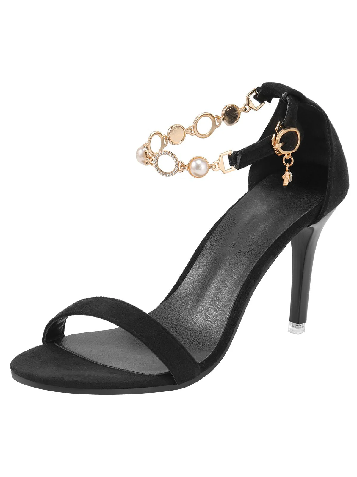 Schwarze Perlenkette Metall Spitze Zehe Cone Heels - Image 3