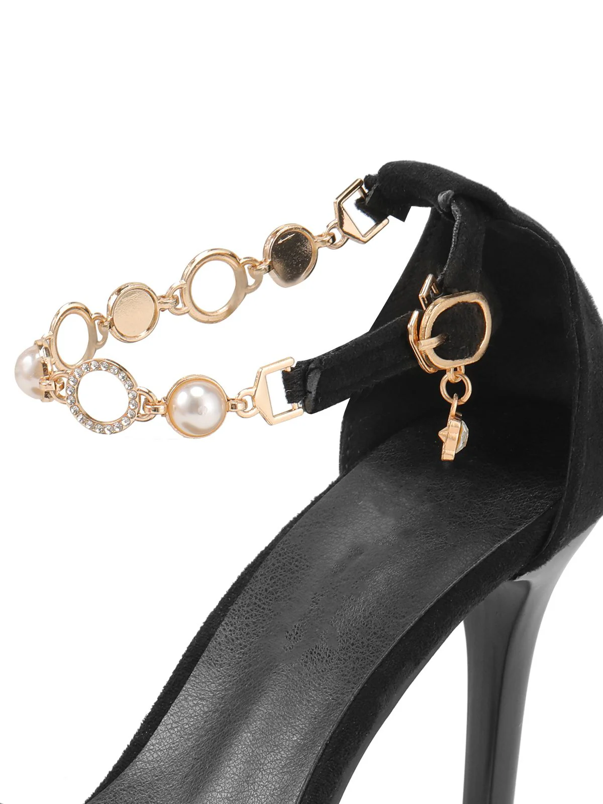 Schwarze Perlenkette Metall Spitze Zehe Cone Heels - Image 5