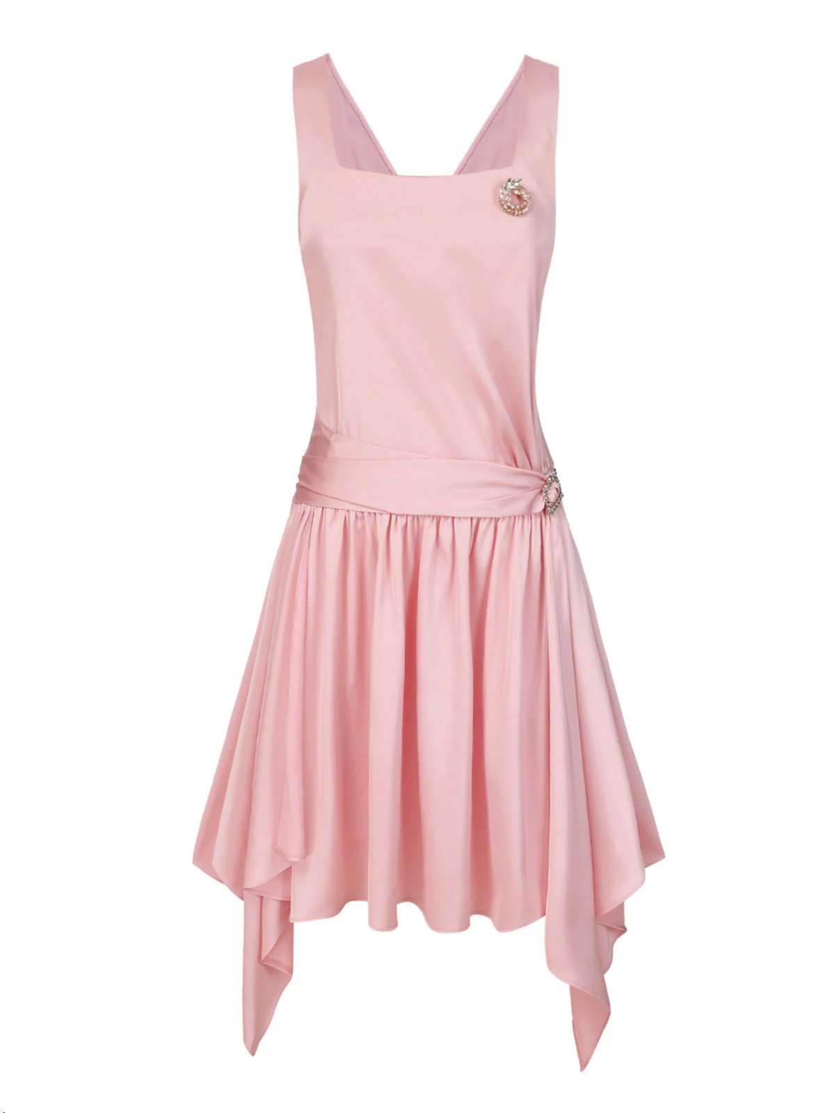 Blassrosa 1920er Satin Quadratischer Hals Zurück-Bogen Kleid - Image 3