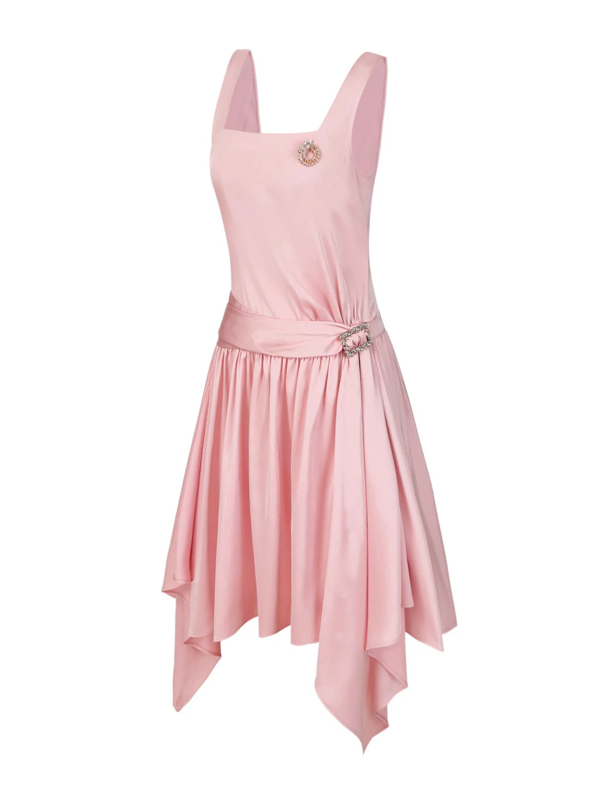 Blassrosa 1920er Satin Quadratischer Hals Zurück-Bogen Kleid - Image 4