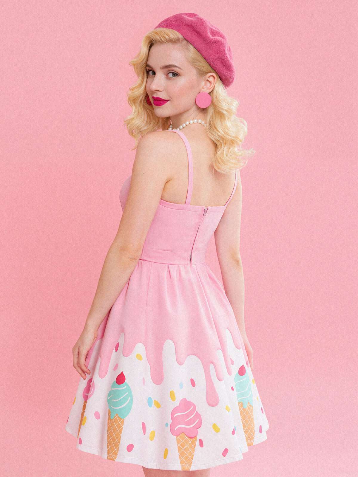 Blassrosa 1950er Eiscreme Herzförmiger Hals Kleid - Image 6
