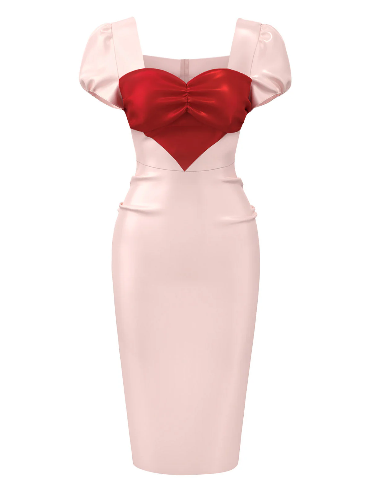 Blassrosa 1960er Herz Puff Bleistift Kleid - Image 2