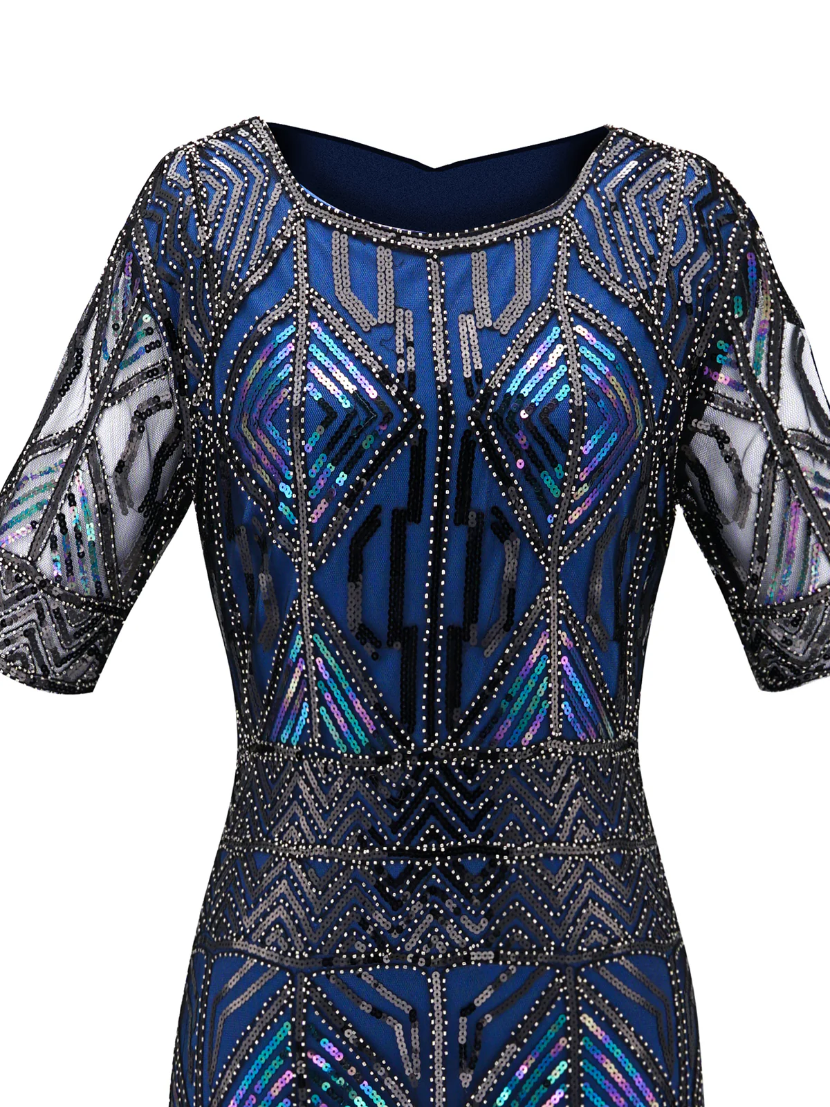BLAU 1920ER HALBE ÄRMEL PAILLETTEN FRANSEN KLEID - Image 5