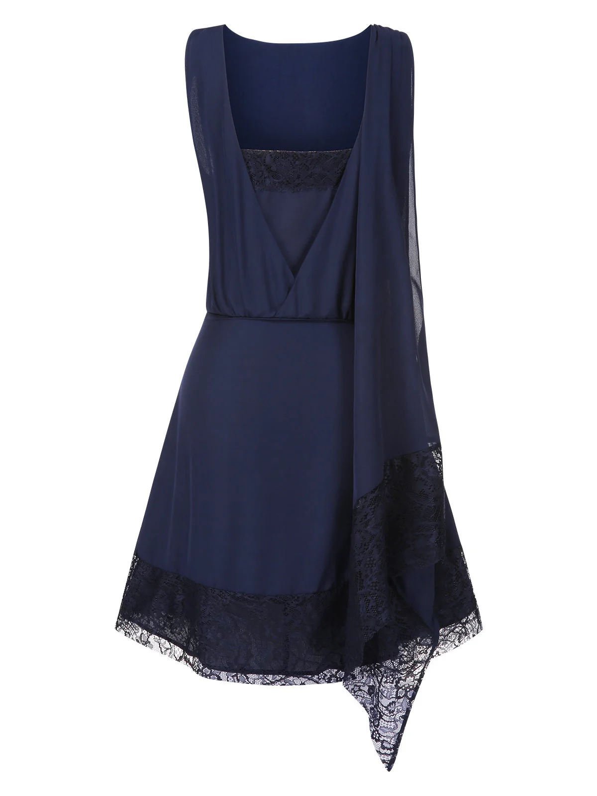 Blau 1920er Spitze Patchwork Strassstein Kleid - Image 5