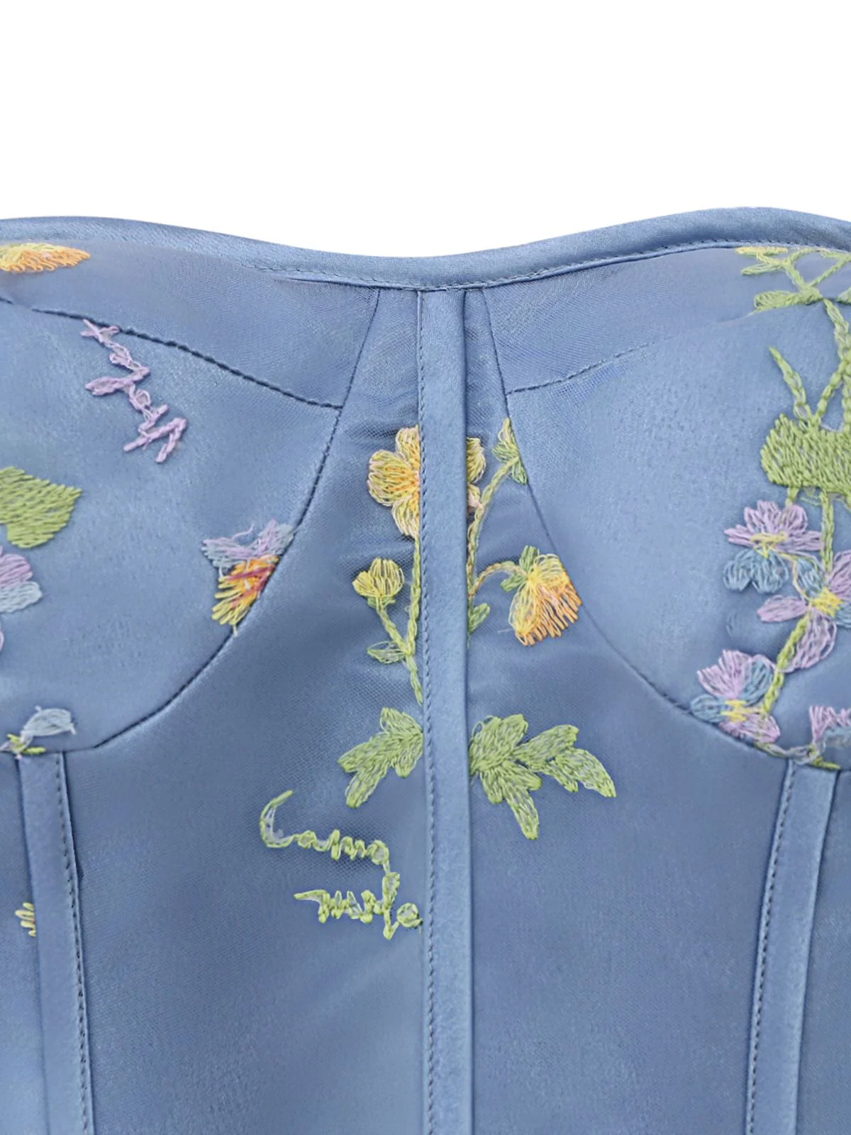 Blau 1930er Blumen Bestickt Netz Langarm Kleid - Image 3