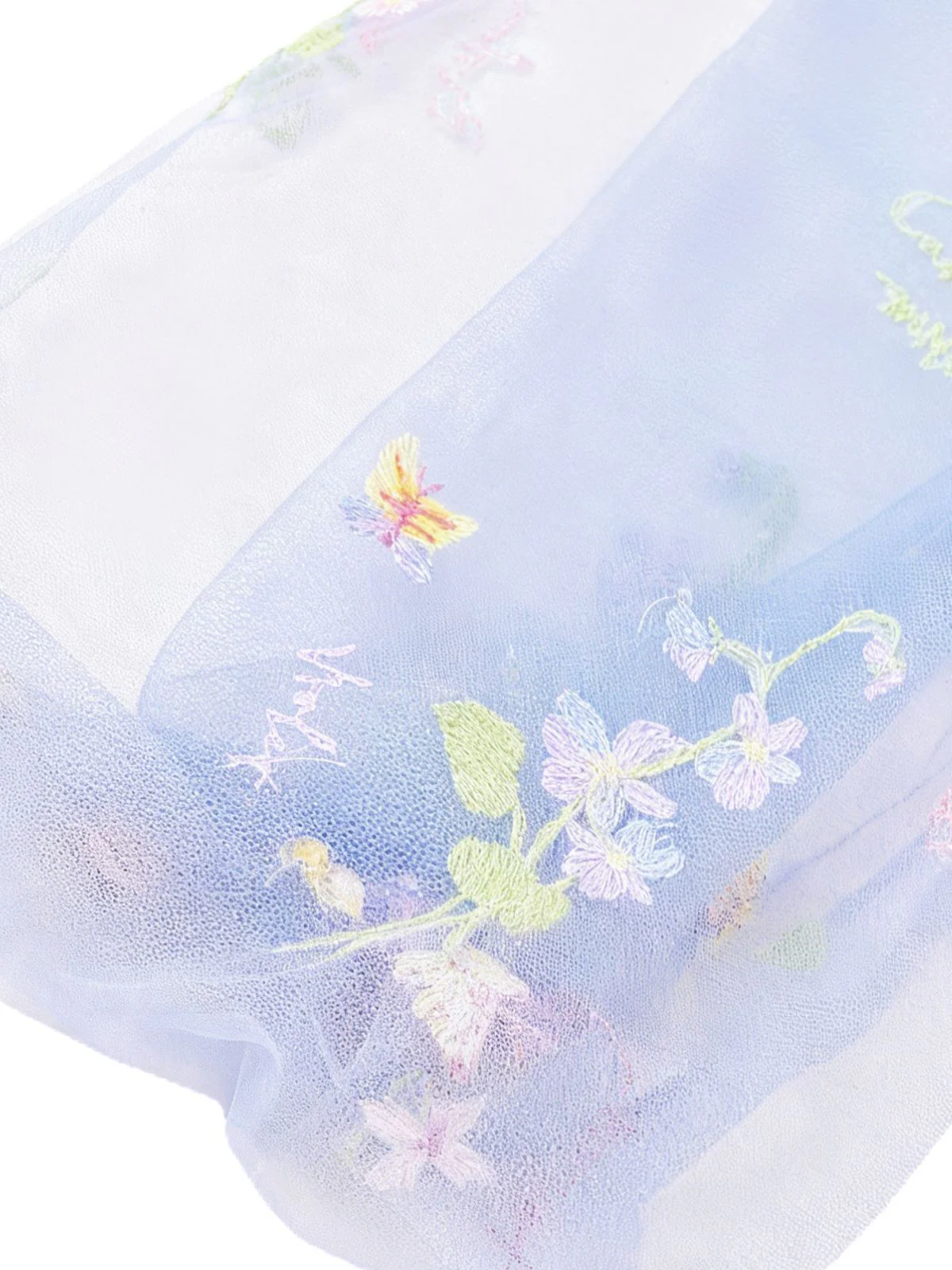 Blau 1930er Blumen Bestickt Netz Langarm Kleid - Image 5
