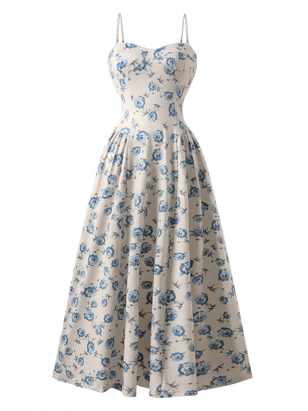 Blau 1930er Blumen Spaghetti Träger Maxi Kleid - Image 2