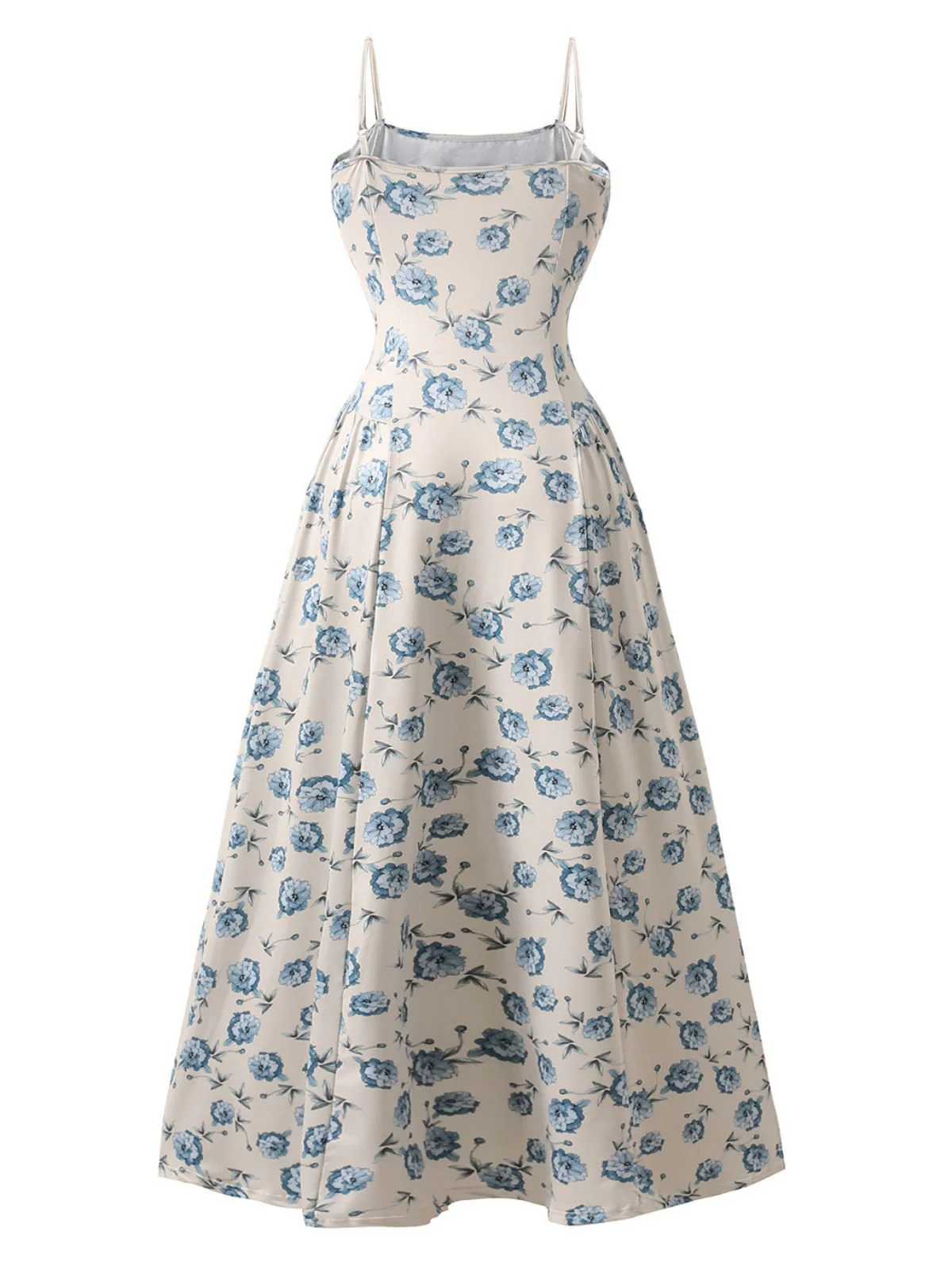 Blau 1930er Blumen Spaghetti Träger Maxi Kleid - Image 3