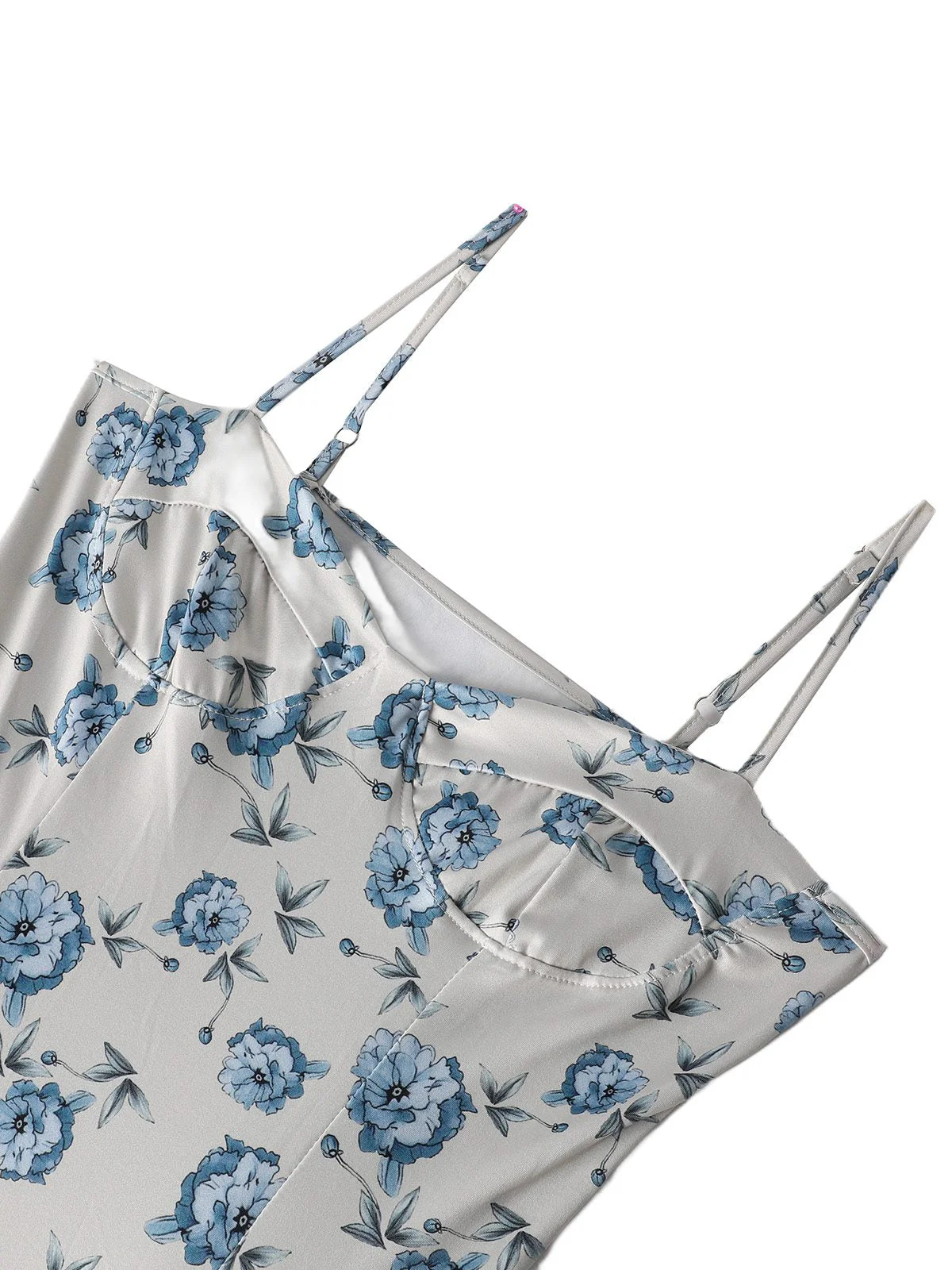 Blau 1930er Blumen Spaghetti Träger Maxi Kleid - Image 4