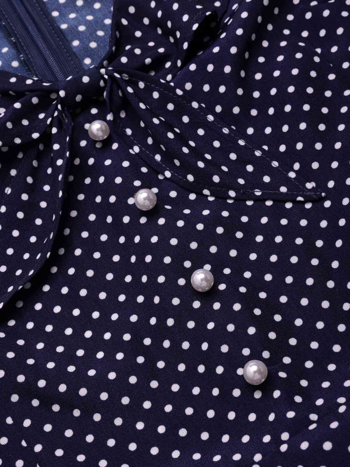Blau 1930er Polka Dot Rüschen Kragen Fischschwanzkleid - Image 7