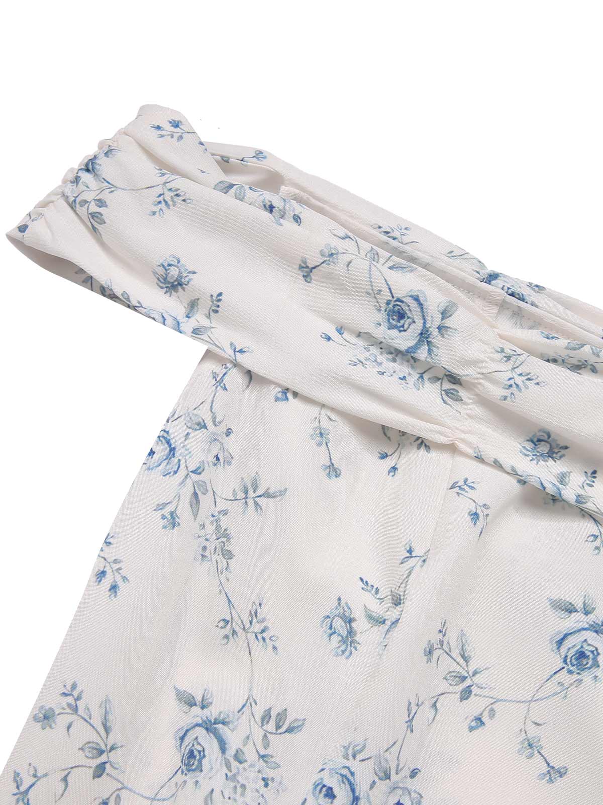 Blau 1930er Schulterfrei Blumen Rüschen Kleid - Image 7