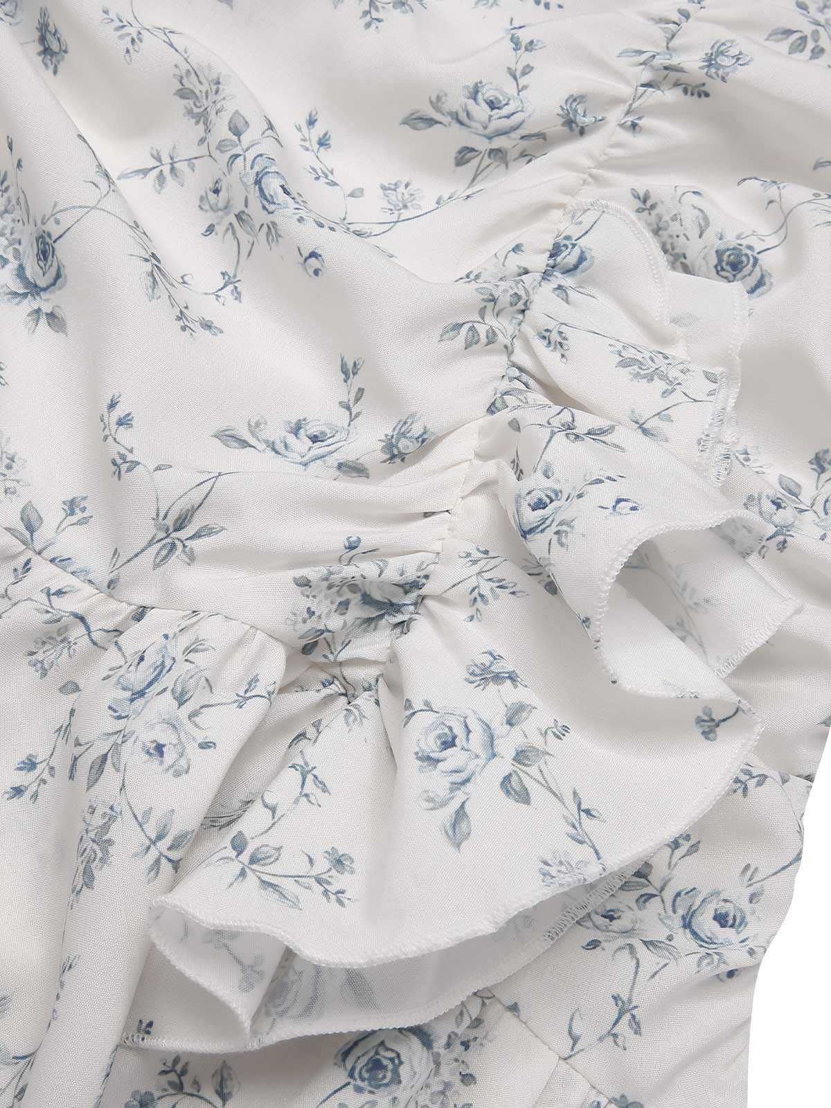 Blau 1930er Schulterfrei Blumen Rüschen Kleid - Image 8