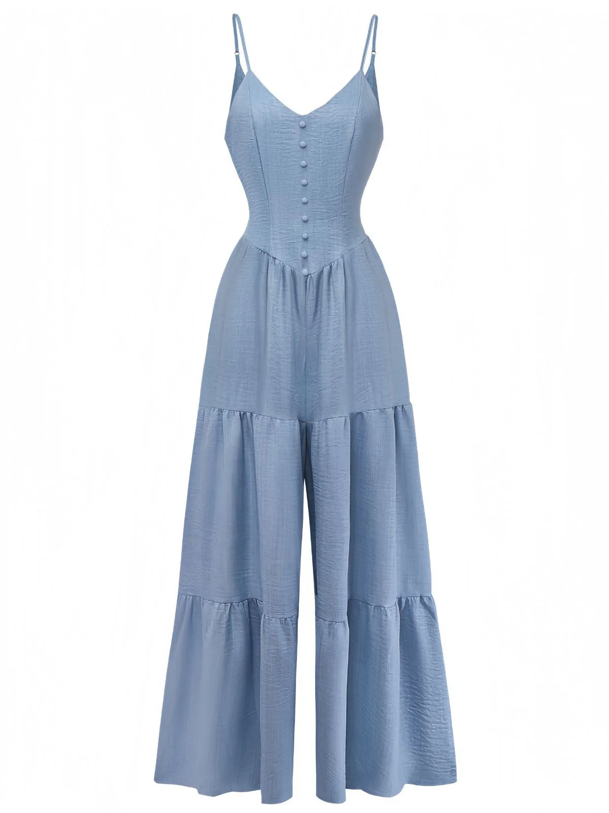 Blau 1930er Solide Tiefer V Gestuft Gerafft Jumpsuit - Image 2