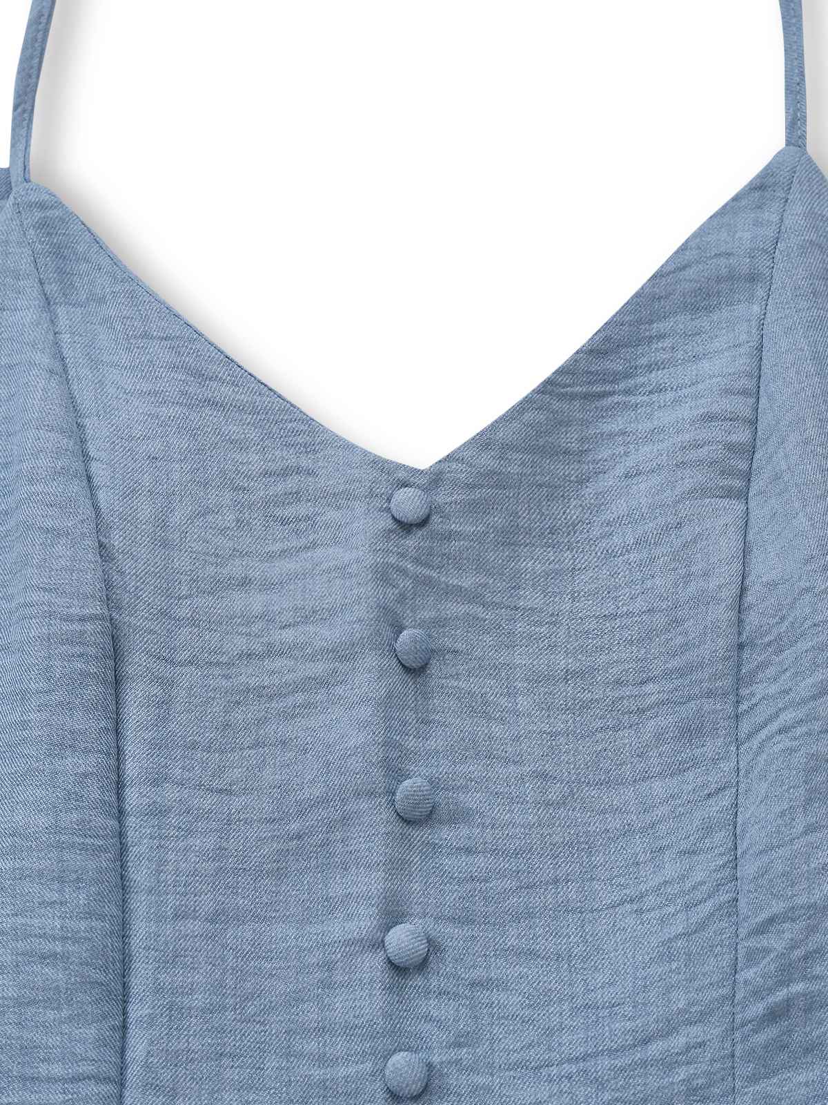Blau 1930er Solide Tiefer V Gestuft Gerafft Jumpsuit - Image 5