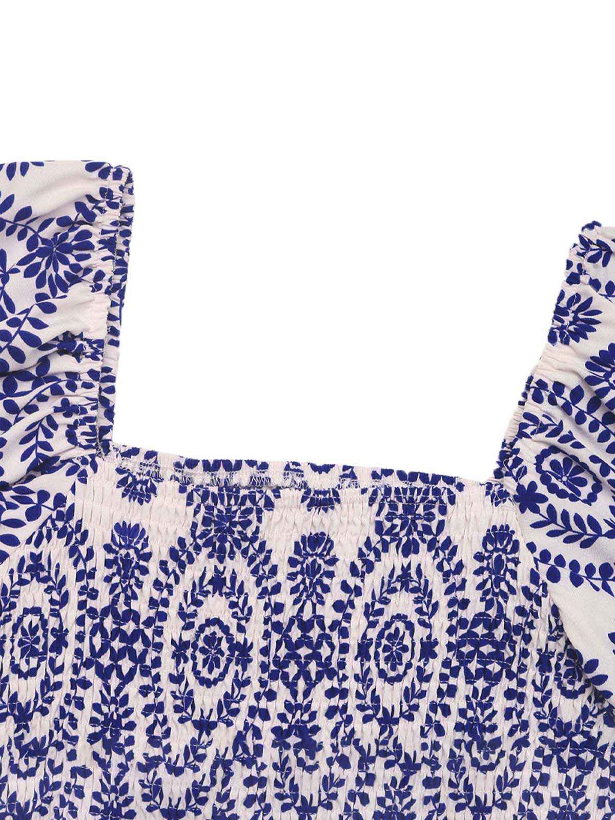 Blau 1930er Stammesdrucke Quadratischer Hals Romper - Image 3