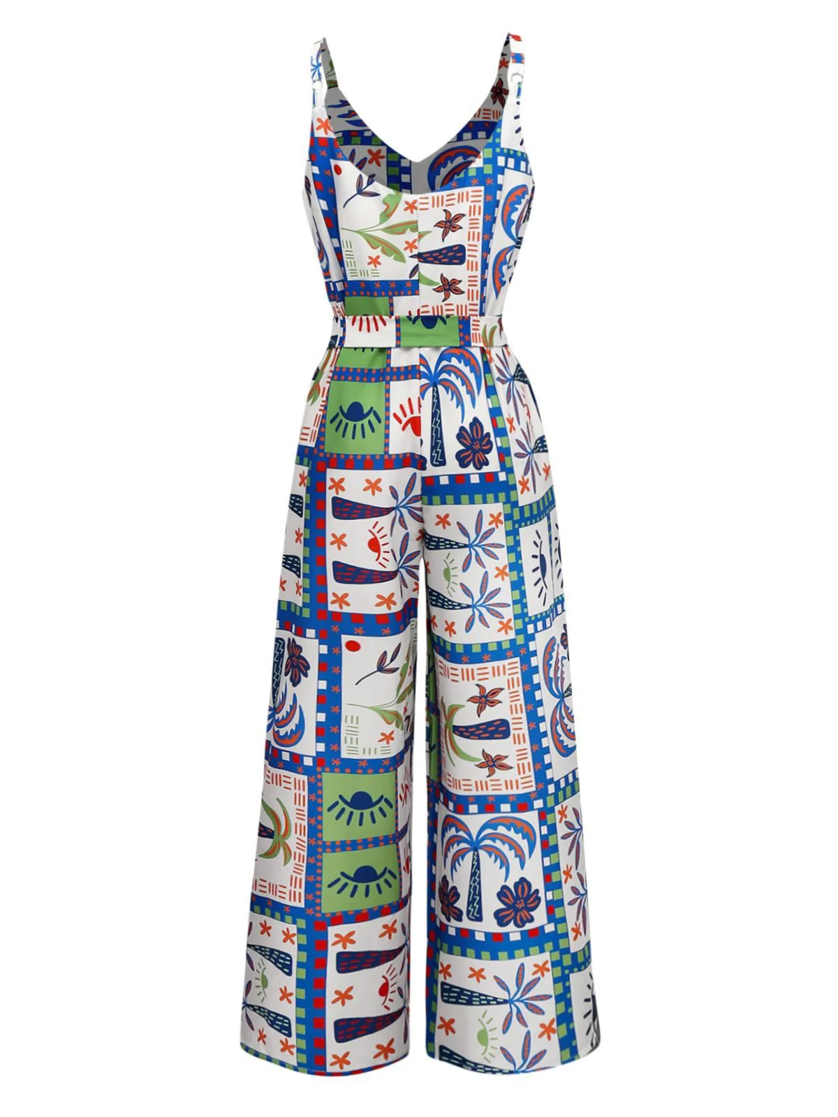 Blau 1930er Strand-Druck Ärmellos Jumpsuit - Image 2