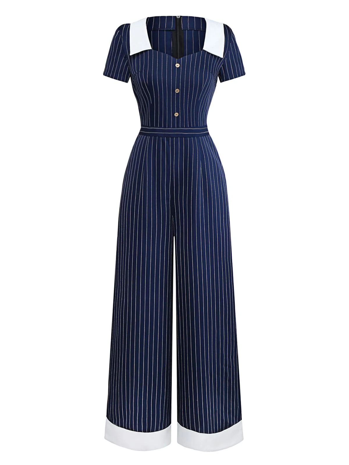 Blau 1930er Streifen Revers Jumpsuit - Image 2