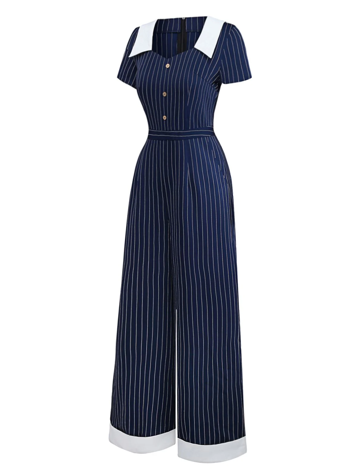 Blau 1930er Streifen Revers Jumpsuit - Image 3