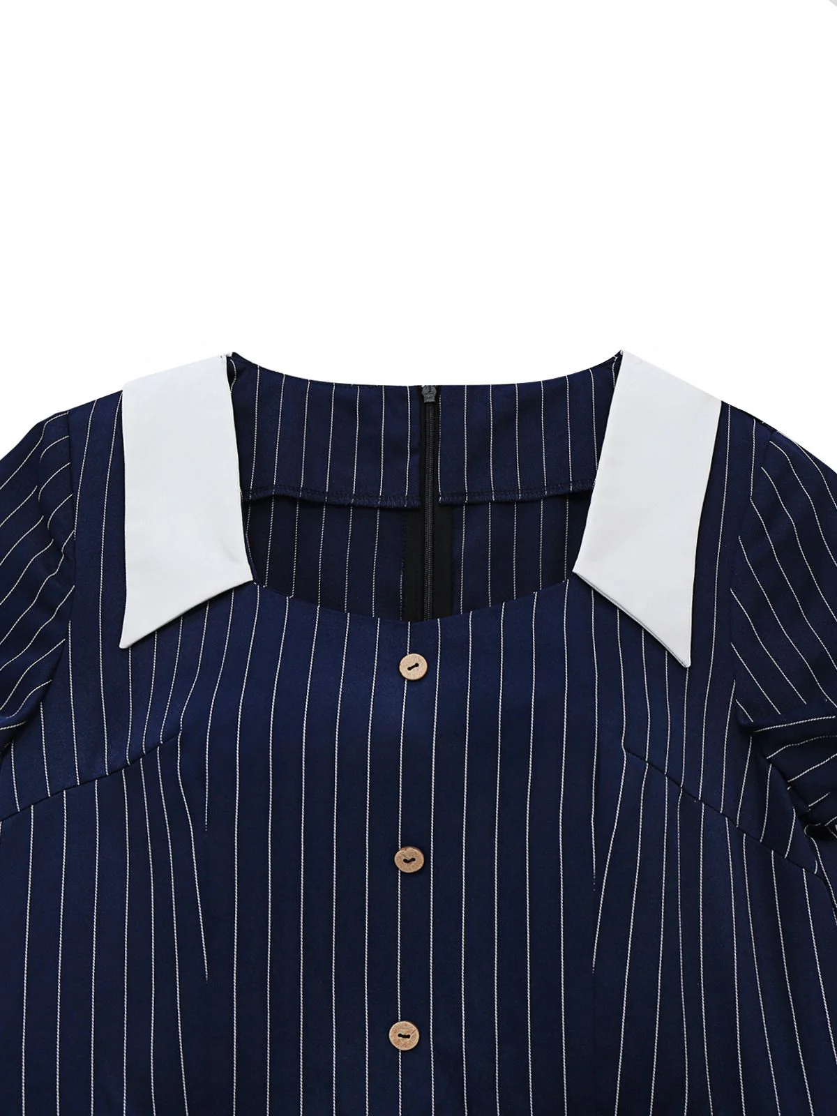 Blau 1930er Streifen Revers Jumpsuit - Image 5