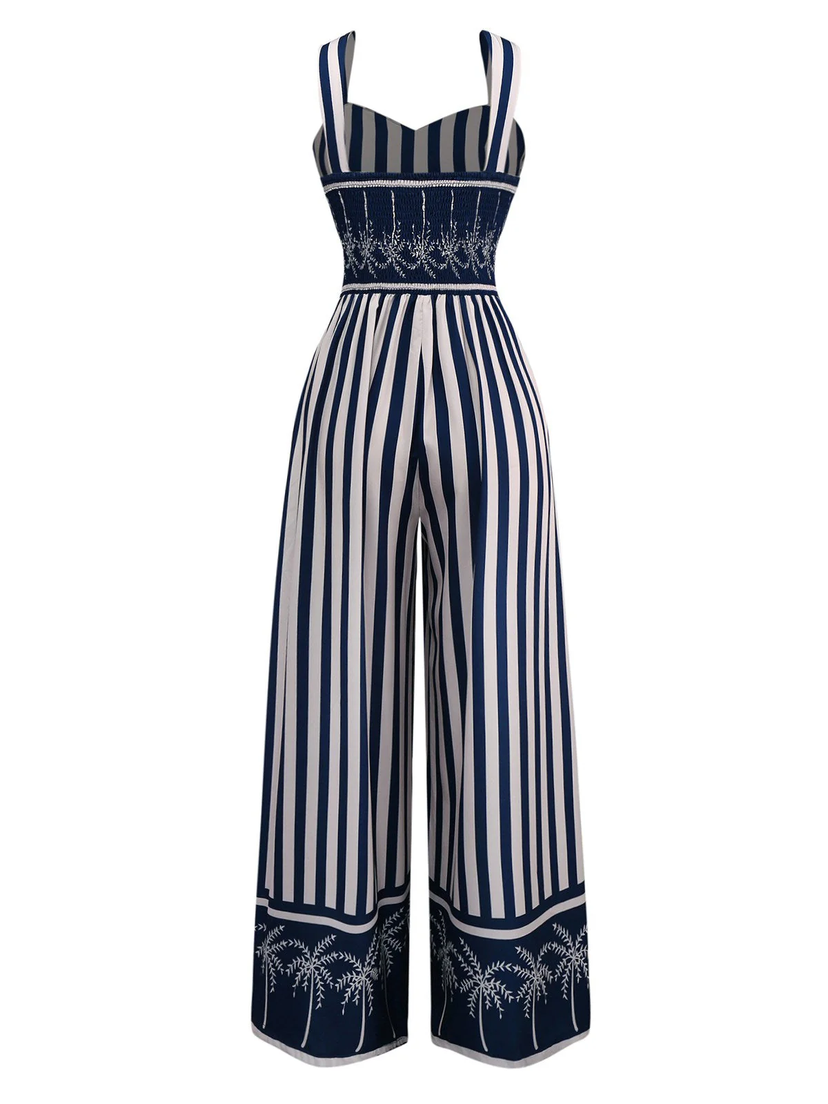 Blau 1930er Vertikale Streifen Palme Bäume Jumpsuit - Image 2